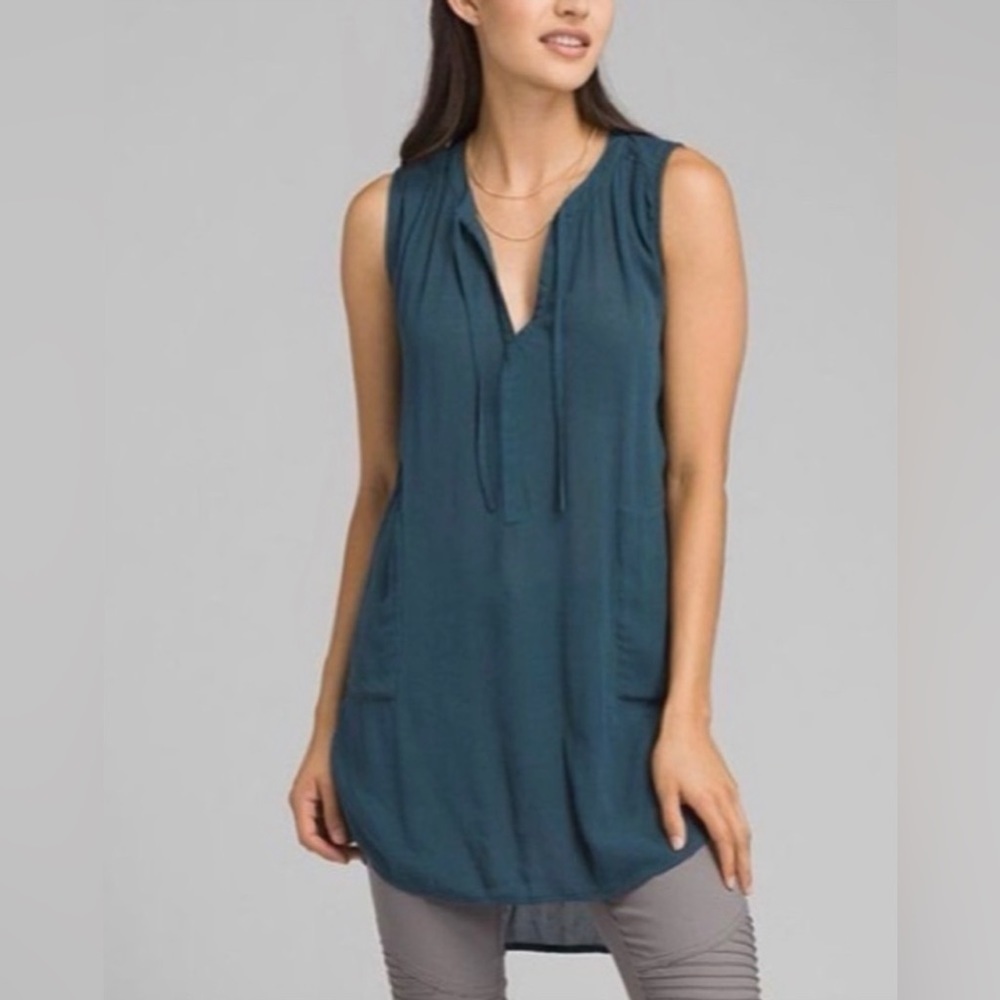Prana Crinkled Gauze Sleeveless Tunic Top | Size XS  | Teal Boho Travel Style